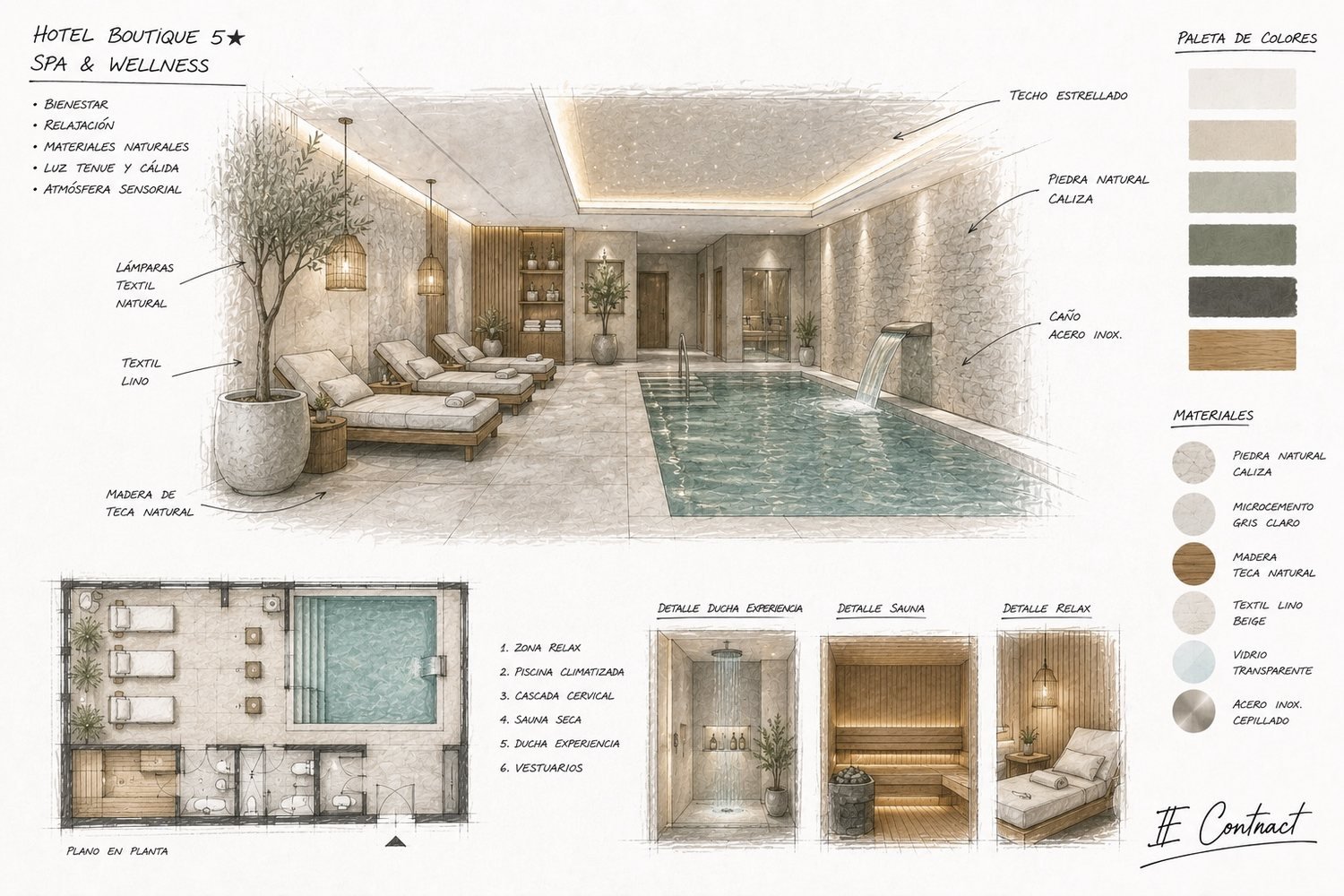 Boceto de concepto de interiorismo — Spa & wellness de hotel 5★ — IE Contract